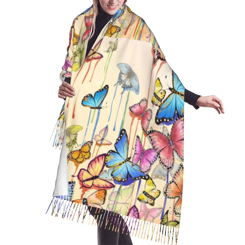 Woven Scarf Blanket - Syal Kasmir Musim Dingin Motif Kupu-Kupu