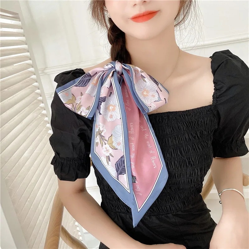 Face Scarf Mask - Syal Sutra Bunga Musim Panas 7.5CM